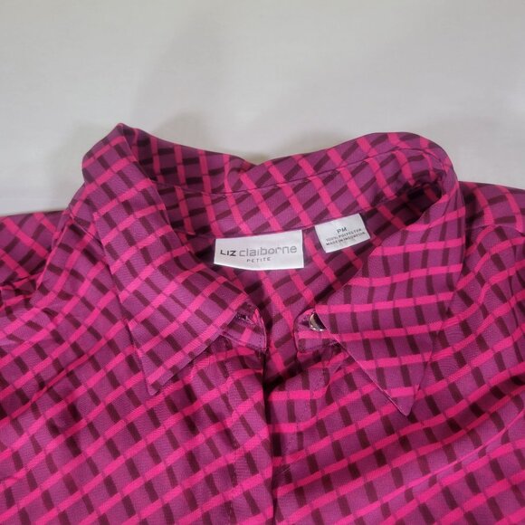 Liz Claiborne Petite Pink & Purple Checkered Button-Down Blouse Size PM - Picture 9 of 9